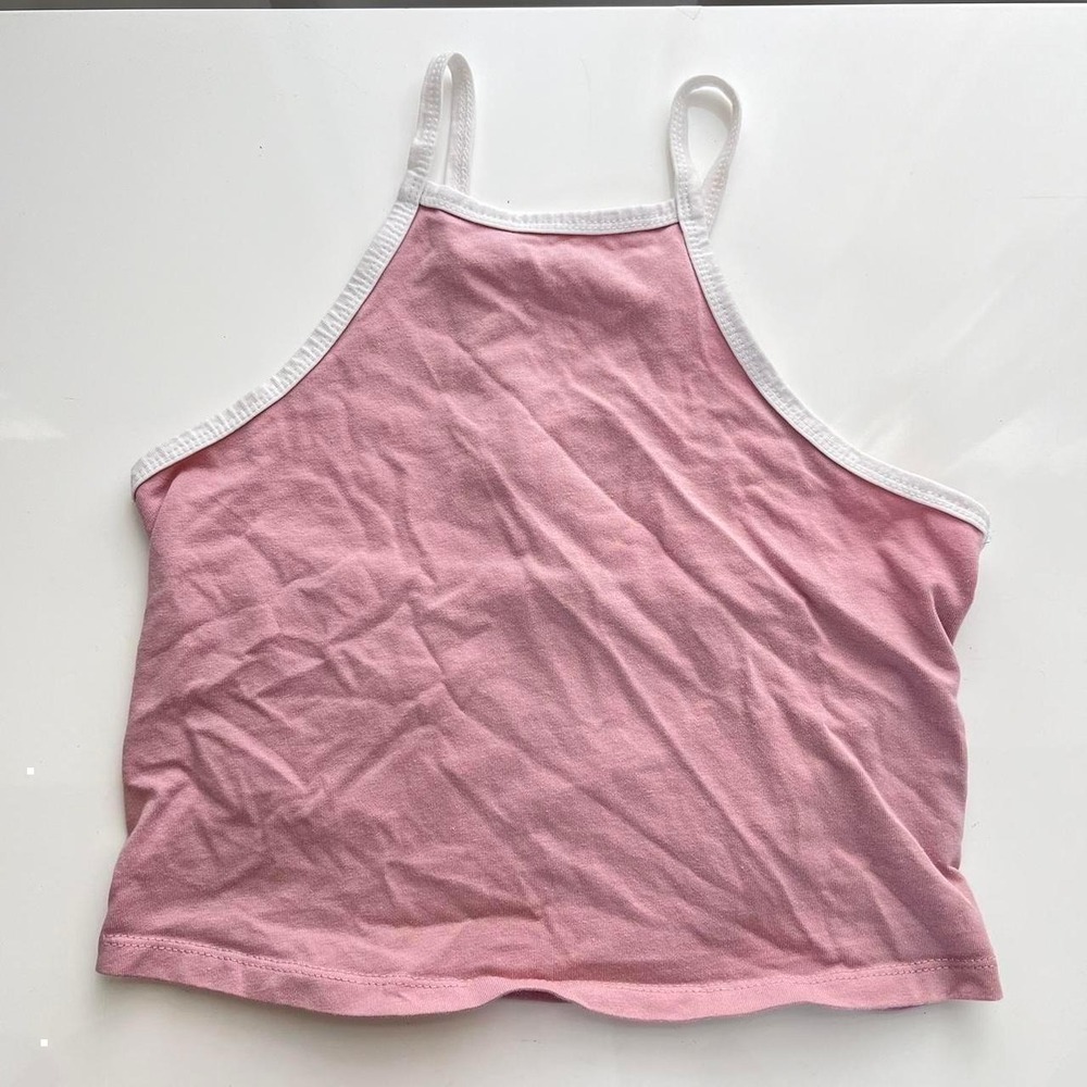 Heart & Hips Pink Halter Neck Crop Top with White Contrast Trim Size Small